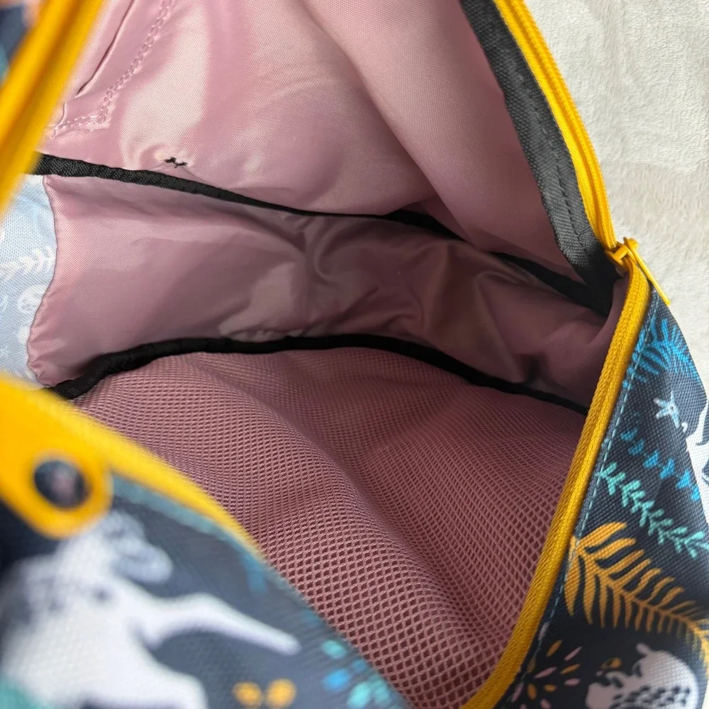 KAVU Rope Bag Sling Backpack Woodland Forest Animal Print Teal Yellow Canvas